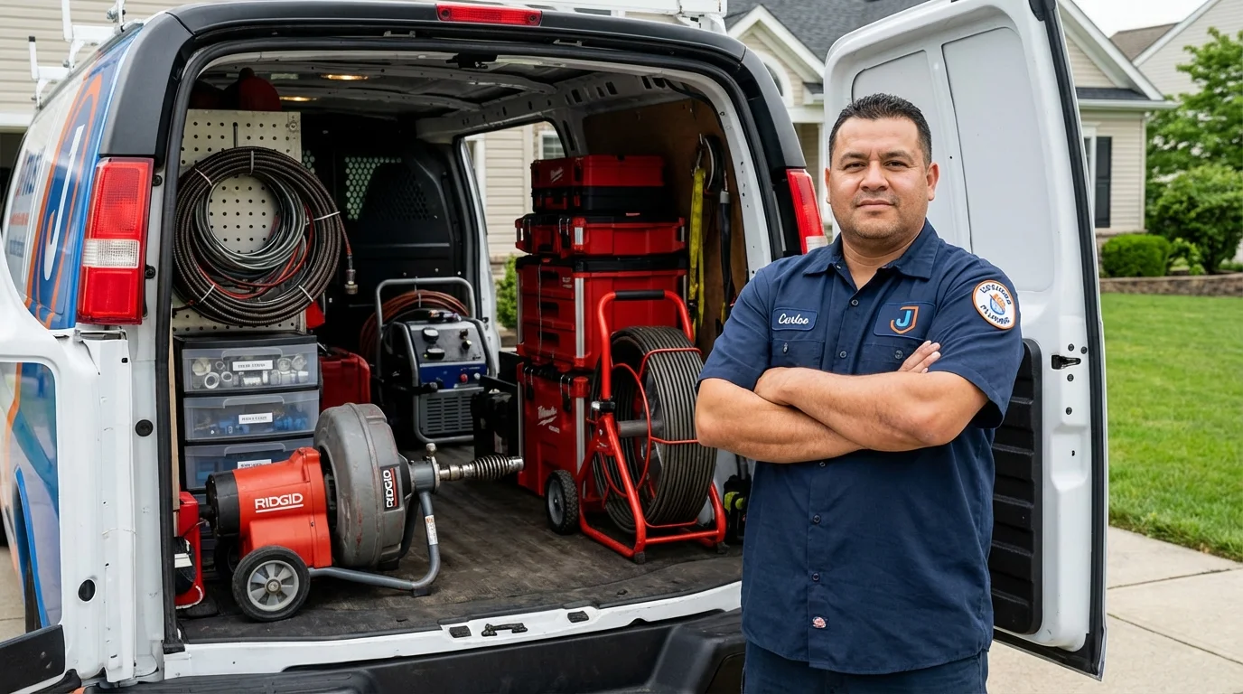 Professional drain cleaning equipment and Johns Plumbing LLC plumber in Woodsfield