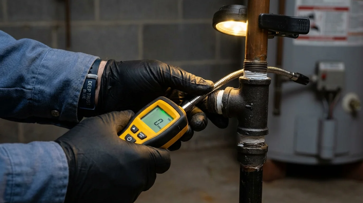 Gas leak detection with electronic sniffer by Johns Plumbing LLC in Woodsfield