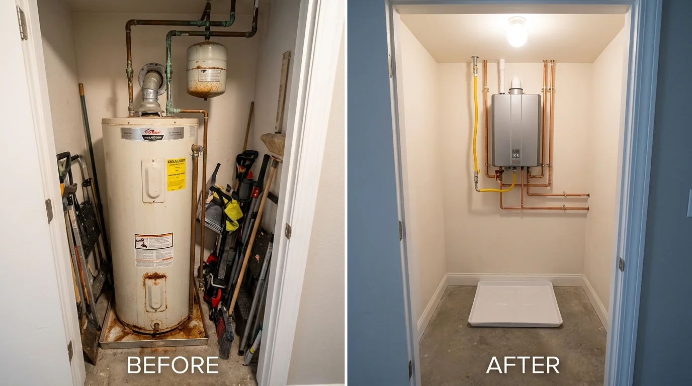 Tank water heater versus wall-mounted tankless unit comparison for Woodsfield, OH homeowners